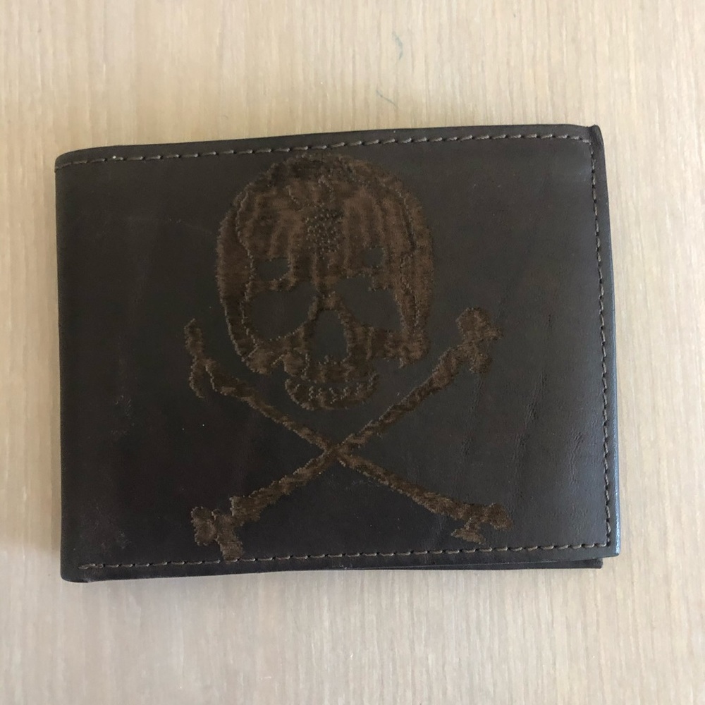 Skull & Cross Bones Brown Leather Men by English Laundry Wallet -NEW